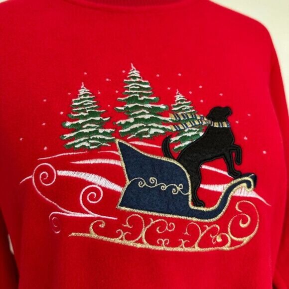 NEW Karen Scott Zeroproof Fleece Pullover Red Christmas Holiday Sled Dog Size MP - Picture 2 of 5